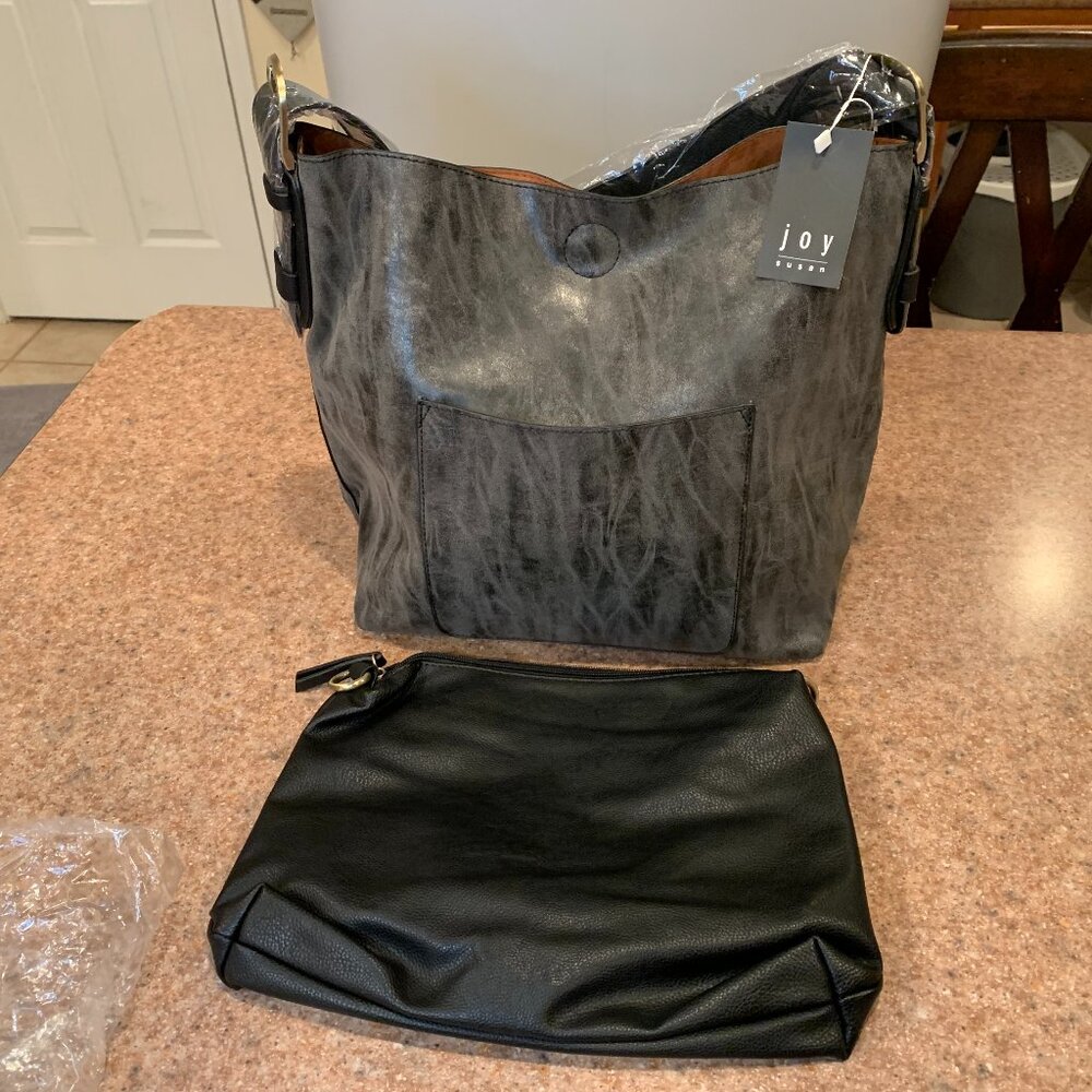 Joy Susan Gray Black vegan purse set NWT